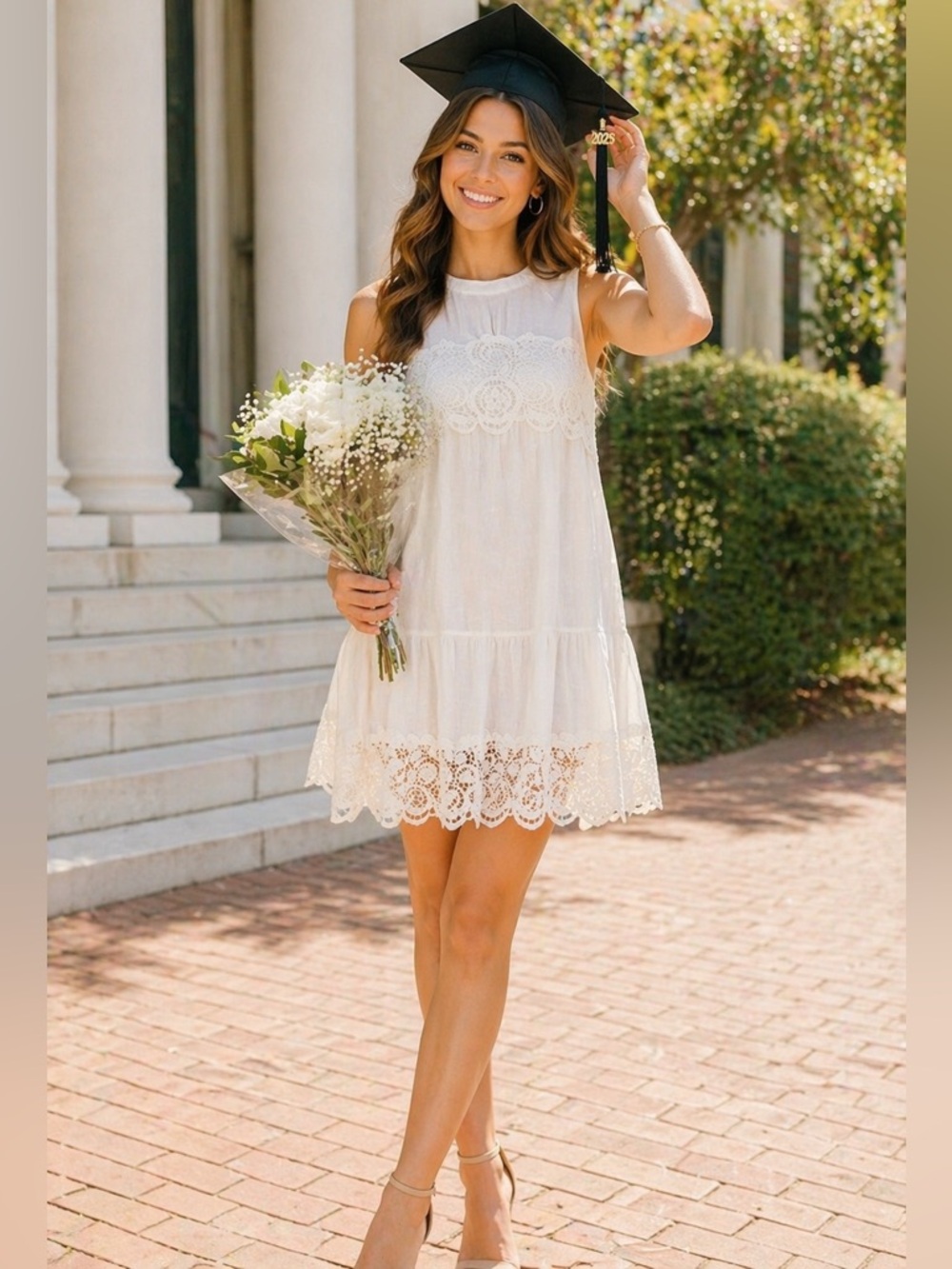 NWT Ivory Lace Babydoll Mini Dress Graduation Bridal Shower Wedding Guest Size M